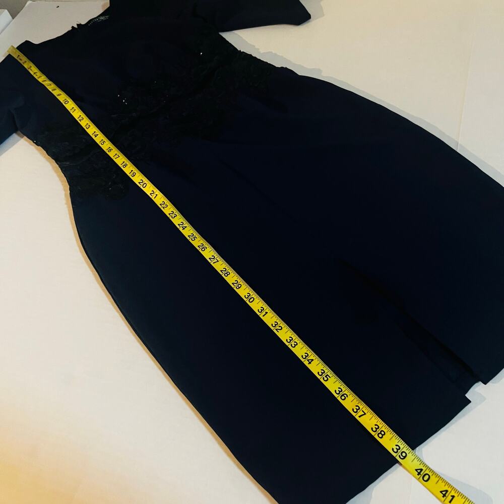 Little Mistress Lace Detail Three Quarter Sleeve Sheath Dress Size 6 Navy - Picture 7 of 9